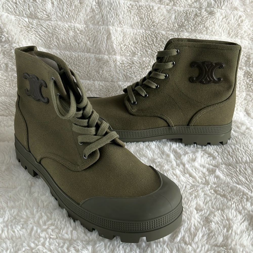 Celine Homme Patapans Logo- Appliqued Canvas Boot lightly worn